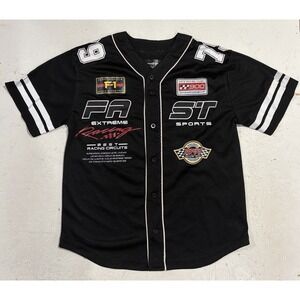 Copper Rivet Racing Baseball Jersey F1 Grand Prix Mesh Mens Medium Black‎